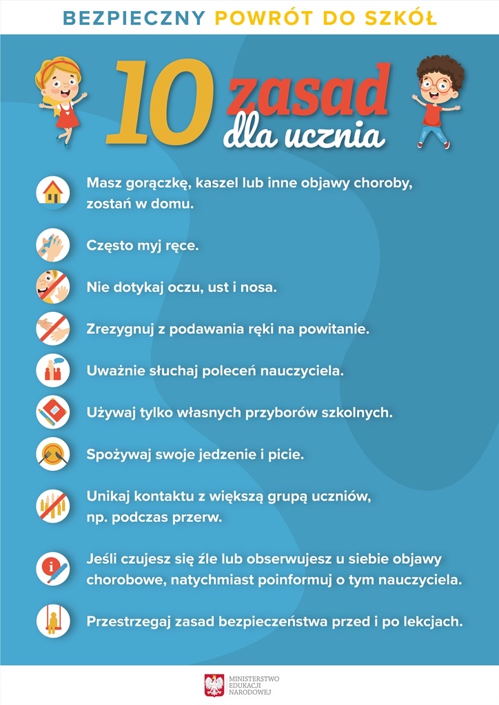 Plakat prezentujący 10 zasad dla ucznia